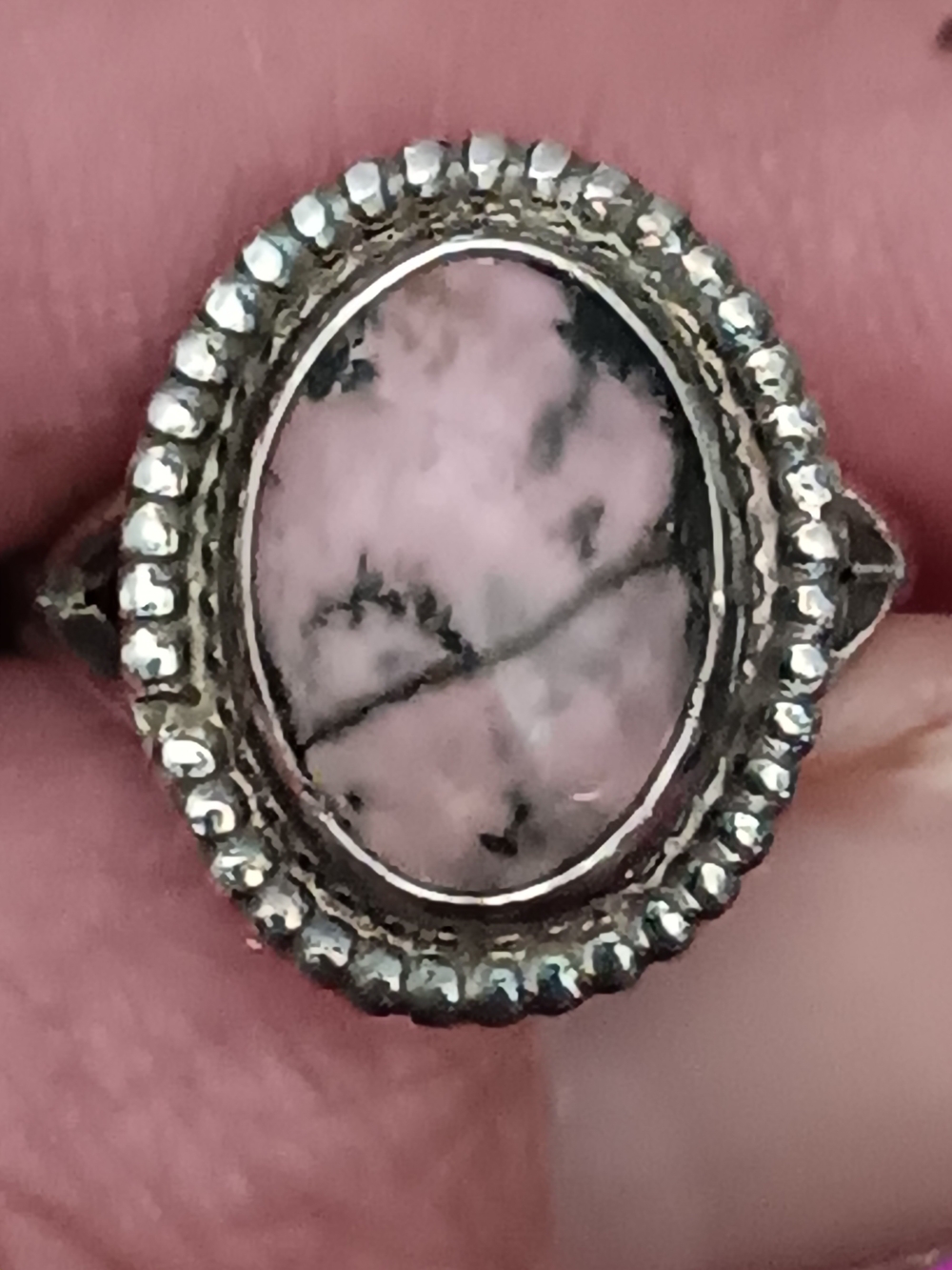 Vintage Rhodonite And Sterling Ring Size 8 Unsigned Navajo Style Native American